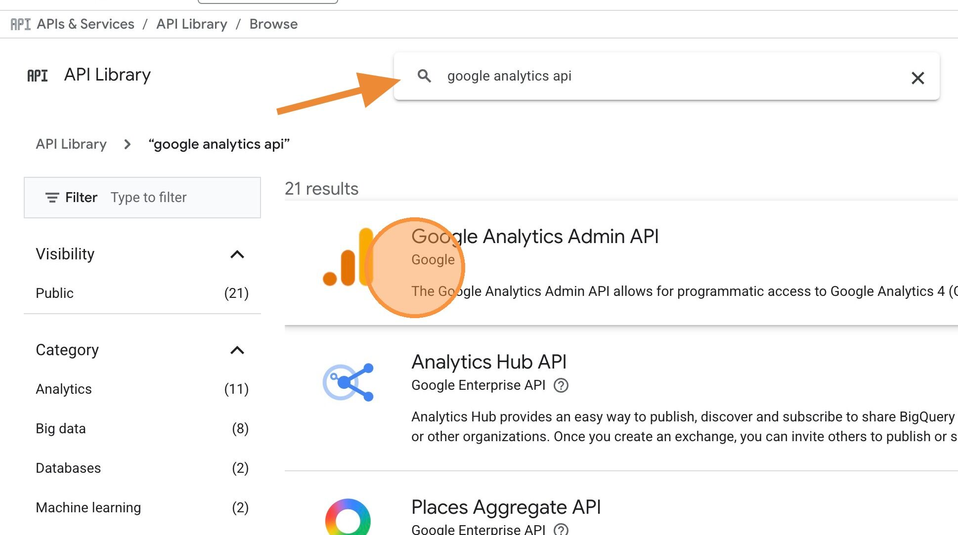 Find Google Analytics Admin API