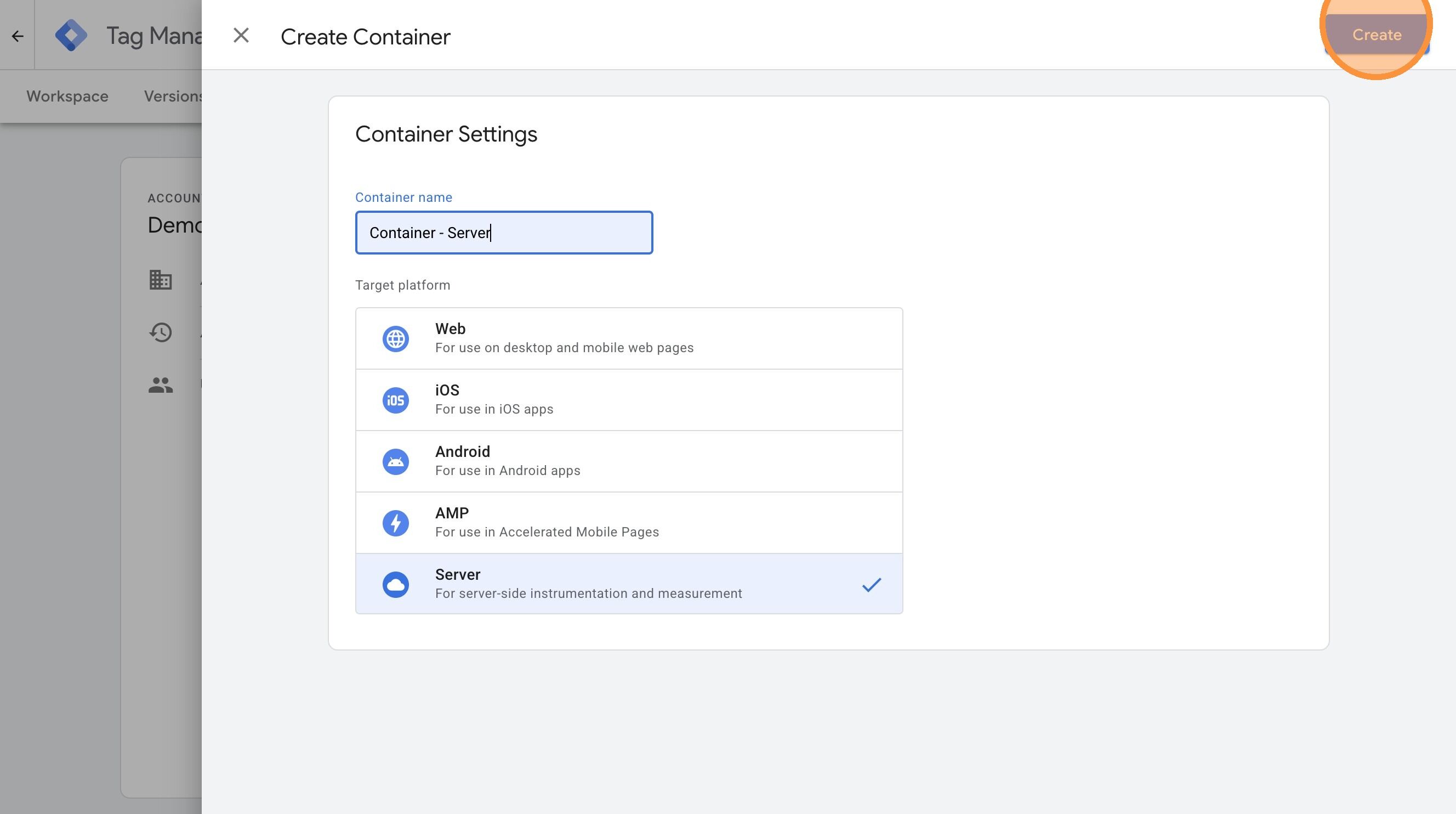 Create the server container
