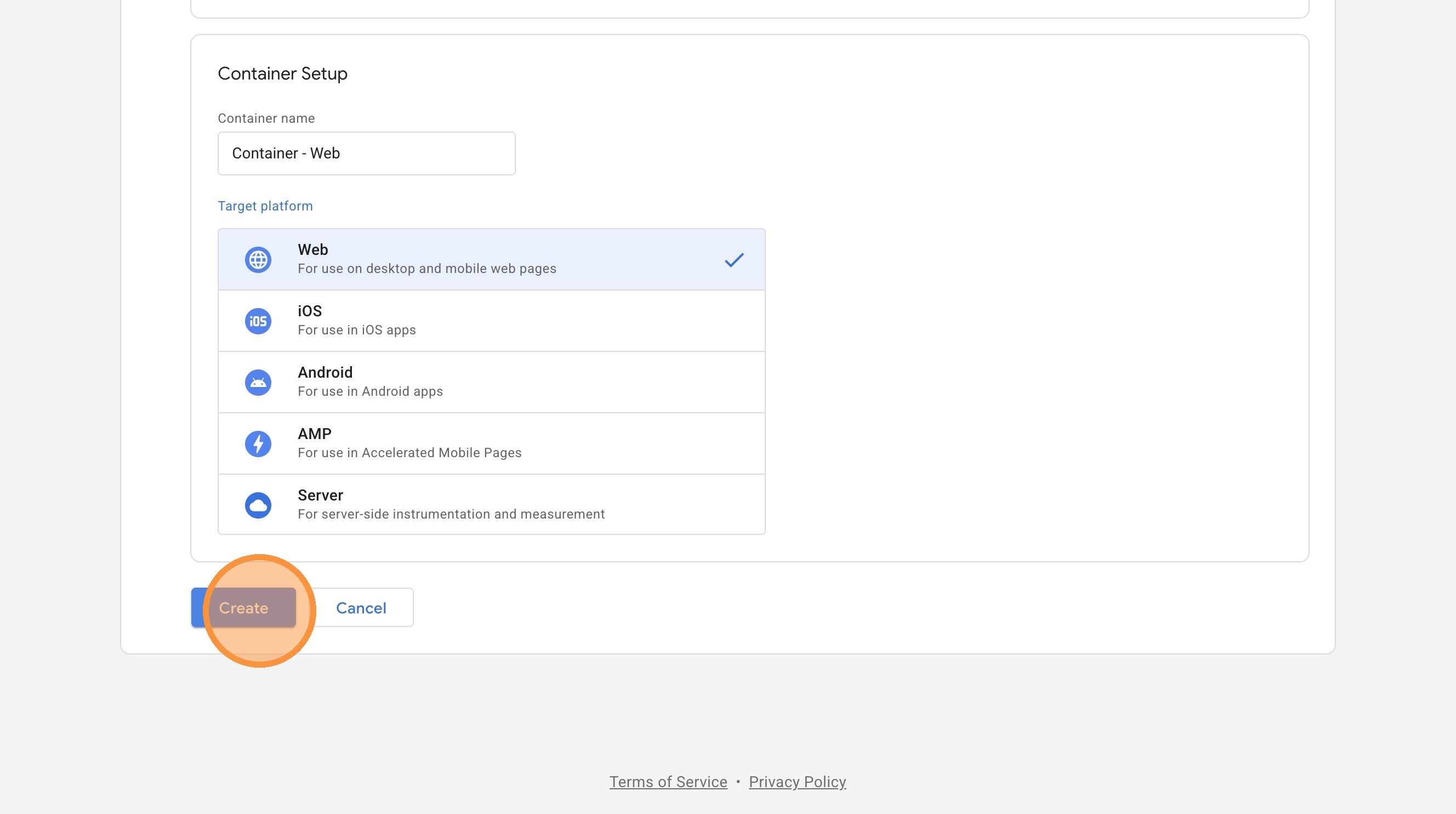 Create the web container