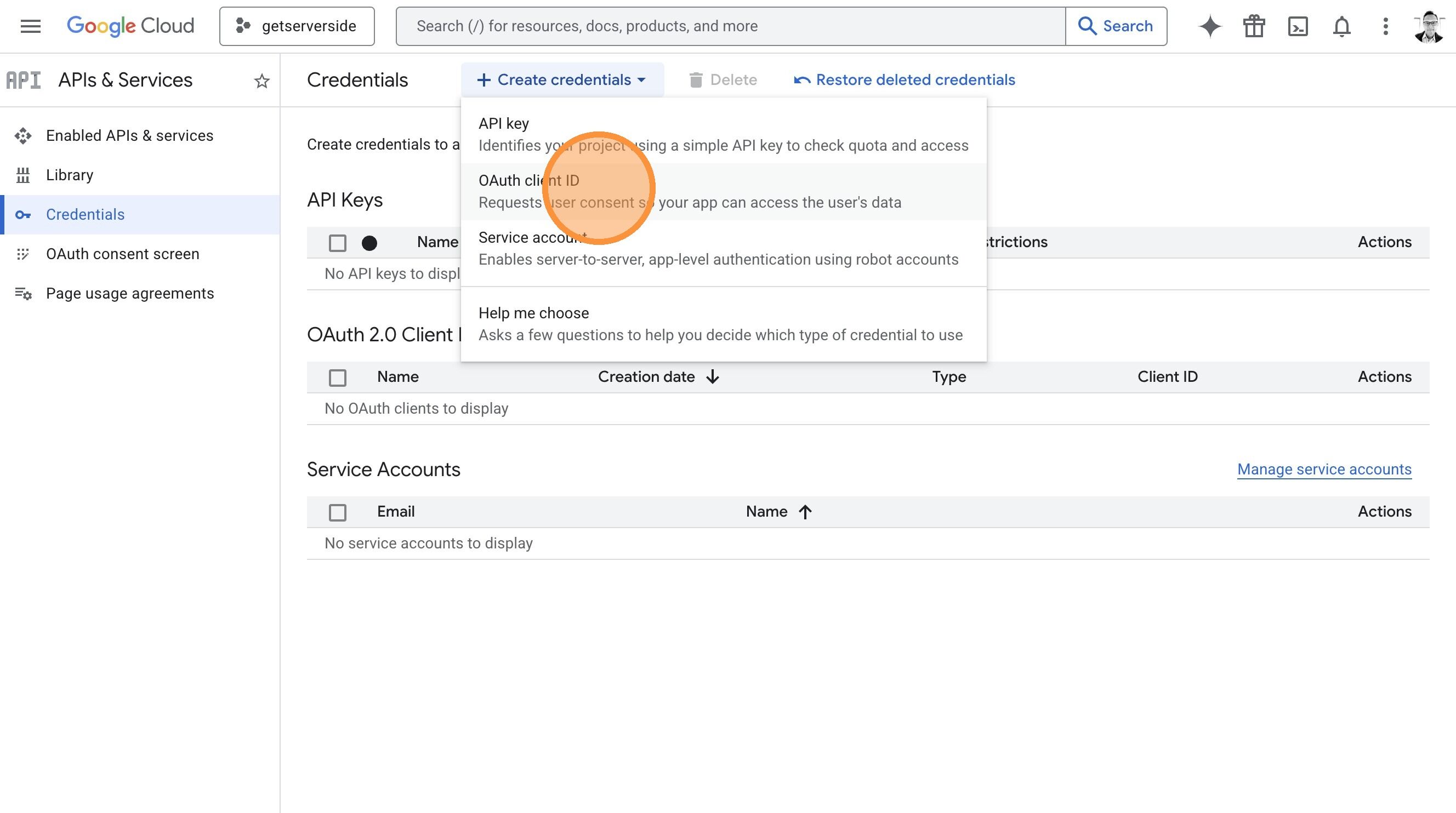 Select OAuth client ID